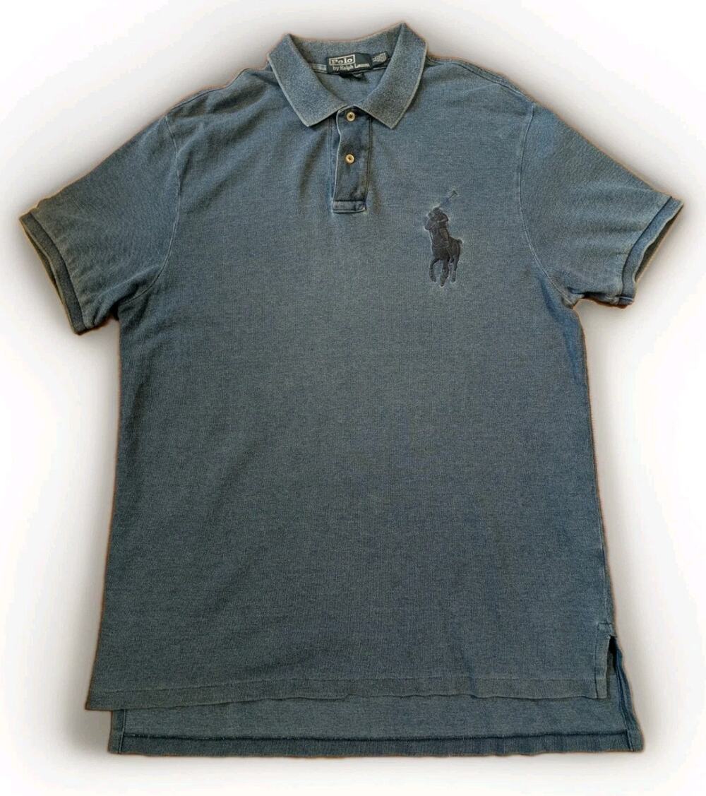 Polo Ralph Lauren Polo Shirt XL Blue Big Pony Custom Fit Faded Wash Short Sleeve